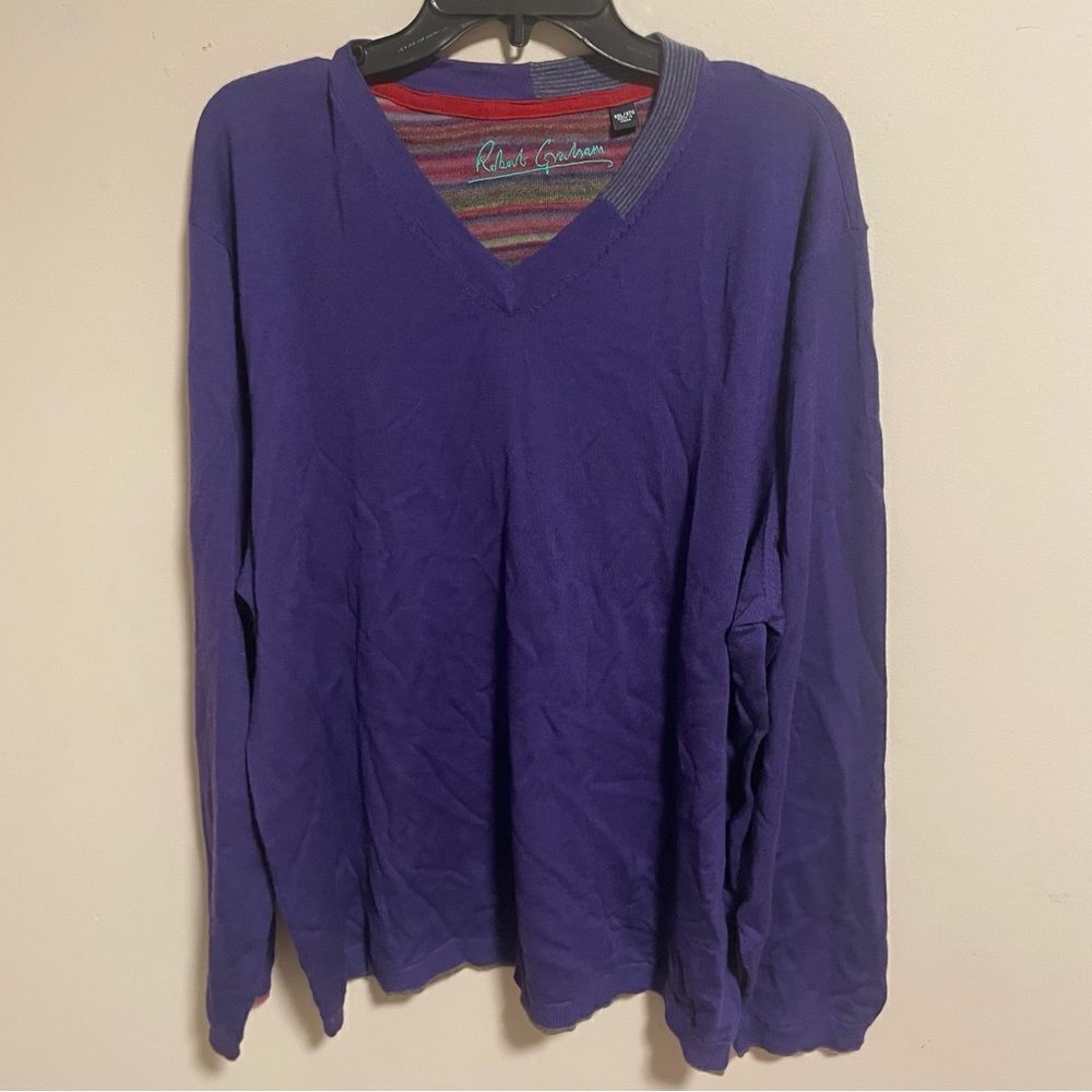 Robert Graham Men's V Neck 100% Wool Pullover Sweater, Size 3XL
